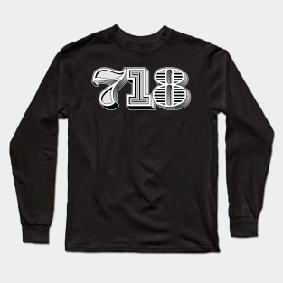 “typo-GRAPHIC-all” 718 Area Code (B&W) Long Sleeve T-Shirt